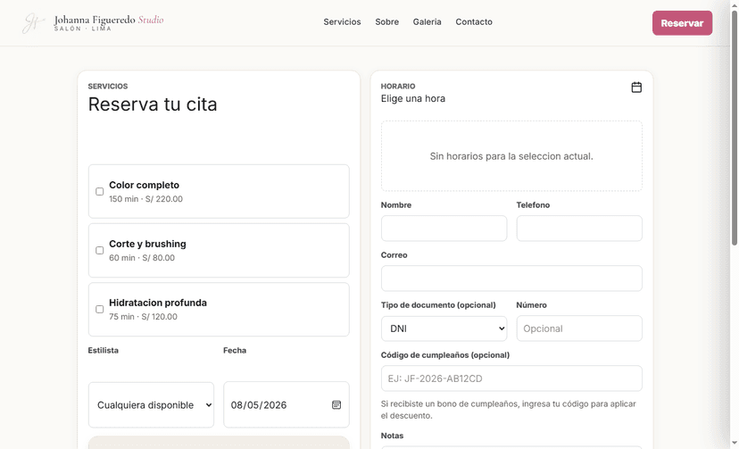 JF Studio — RESERVAS
